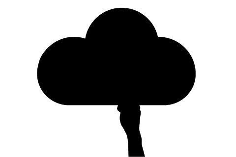 Silhouette hand holding cloud icon on transparent background