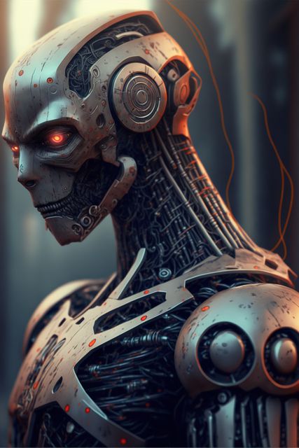 Sinister Futuristic Robot with Glowing Eyes and Mechanical Details - Download Free Stock Images Pikwizard.com