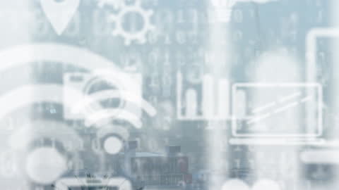 Digital Data Overlay with Cityscape Background