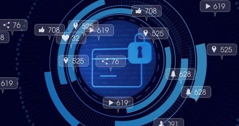 Locked Folder with Padlock HUD Dashboard Showing Network Encryption and Cybersecurity Analytics