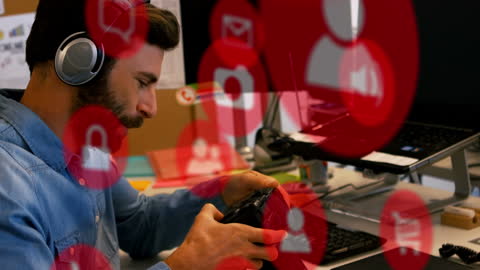Focused Professional Man Exploring Digital Media on Computer