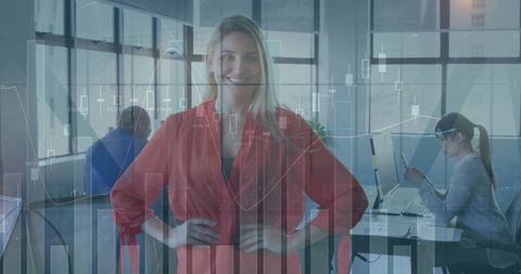 Businesswoman with Financial Analytics in Office Environment