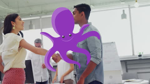 Digital Octopus Overlay on Friendly Office Handshake