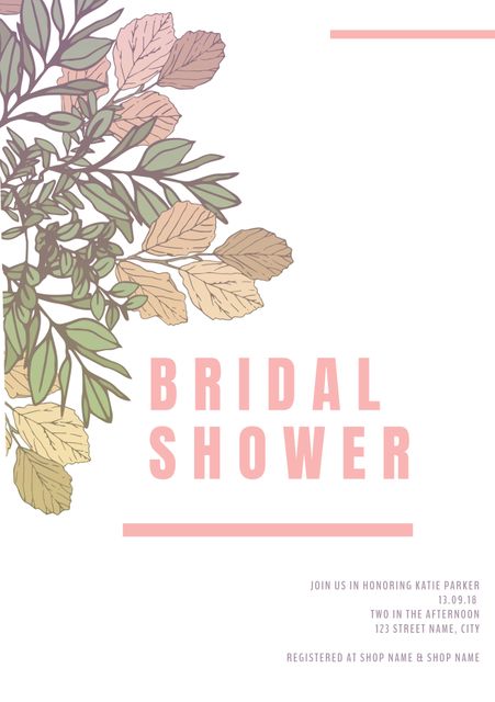 Elegant Floral Bridal Shower Invitation Template with Leaves Design - Download Free Stock Templates Pikwizard.com