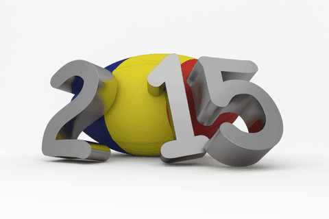 2015 text with colorful sphere on transparent background