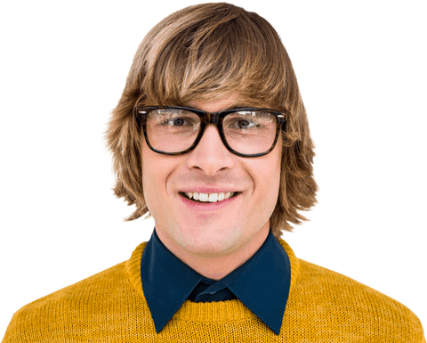 Transparent Background of Smiling Hipster in Glasses with Blonde Hair