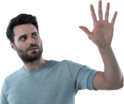 Man Interacting with Transparent Interface Screen - Download Free Stock Videos Pikwizard.com
