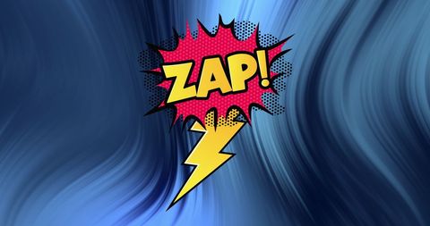 Bright Comic Book Style Zap Symbol on Blue Swirl Background