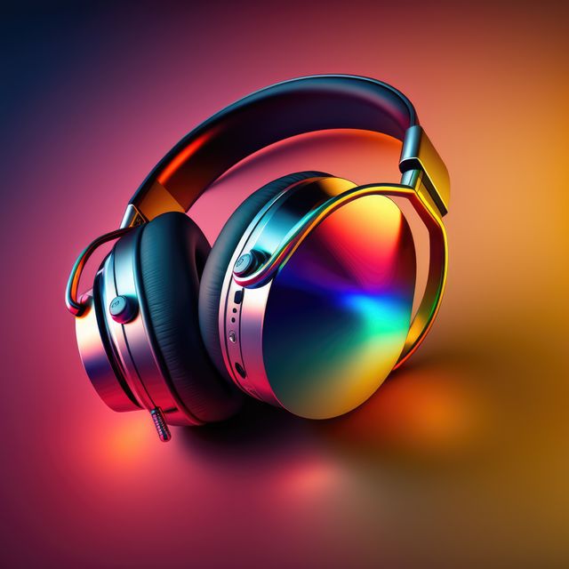 Close up of colorful headphones on colorful background created using generative ai technology. Technology and music concept digitally generated image.