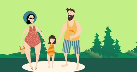Family Vacation Fun in Summer Swimwear Illustration - Download Free Stock Images Pikwizard.com