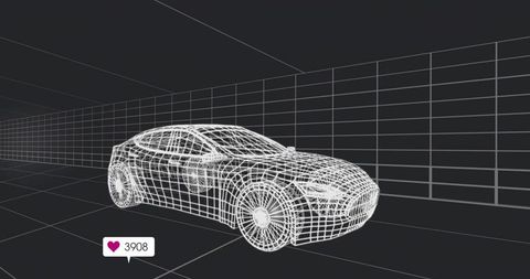 Futuristic Wireframe Car in Digital Virtual Environment