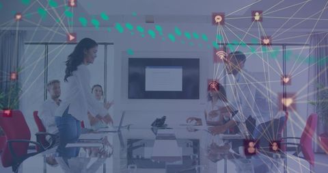 Team Collaboration in High-Tech Office Environment with Network Overlay - Download Free Stock Images Pikwizard.com
