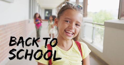 Smiling Schoolgirl with Backpack Highlights Back to School - Download Free Stock Images Pikwizard.com