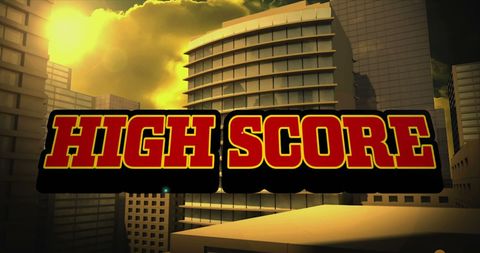 High Score Text Over Modern Offices At Sunset