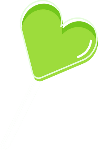 Vibrant Green Heart-Shaped Lollipop Floating on Transparent Background