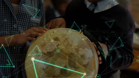 Students Exploring Geography with Global Technology Concept