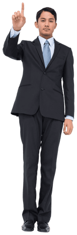 Transparent biracial businessman pointing finger for ideas and guidance