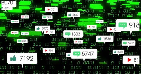 Digital engagement bubble alerts on binary code background