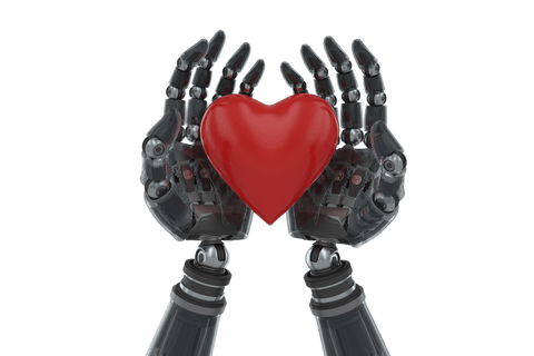 Transparent Cyborg Hands Holding Red Heart Symbol of Love - Download Free Stock Videos Pikwizard.com