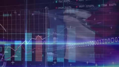 Futuristic Financial Data Visualization with Bar and Line Graphs