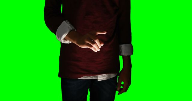 Mid section of woman using invisible screen against green screen - Download Free Stock Photos Pikwizard.com