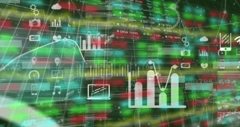 Digital Business Data Interface with Graphs and Icons
