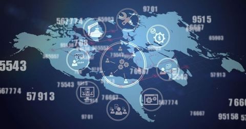 Digital Network Icons Overlaying World Map with Data Stream - Download Free Stock Images Pikwizard.com