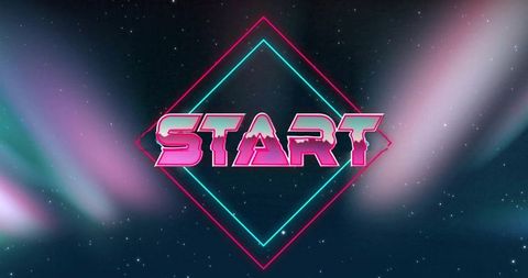 Neon start text on starry background displaying futuristic theme