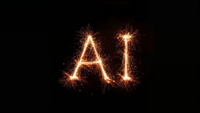 Glowing Sparkler Typography Spelling AI with Radiant Sparks and Smoke on Black Background