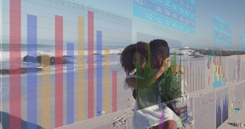 Couple at Beach with Data Visualization Overlay