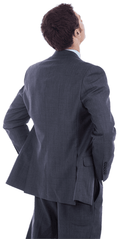 Transparent Confident Businessman in Suit Looking Upward