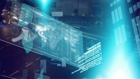 Futuristic Digital Interface with Data and World Map