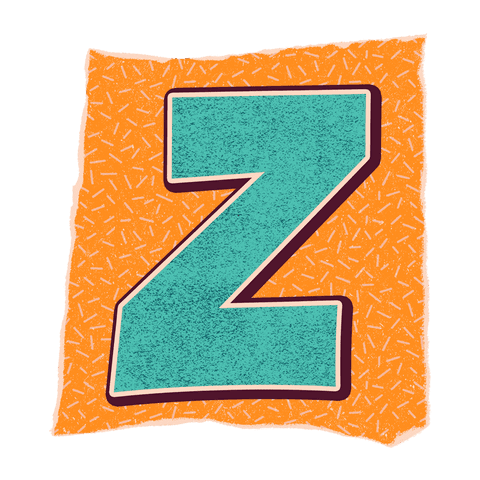 Pop art style turquoise z on orange background with transparent edge