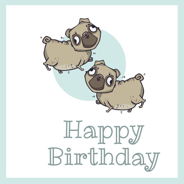 Charming birthday card featuring two adorable pugs perfect for pet enthusiasts. Great for expressing birthday wishes to dog lovers, friends, or family who adore animals. Ideal for sending a playful and endearing message on someone's special day.