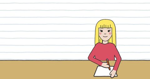 Cartoon School Girl Studying with Education Icons on Lined Paper - Download Free Stock Images Pikwizard.com