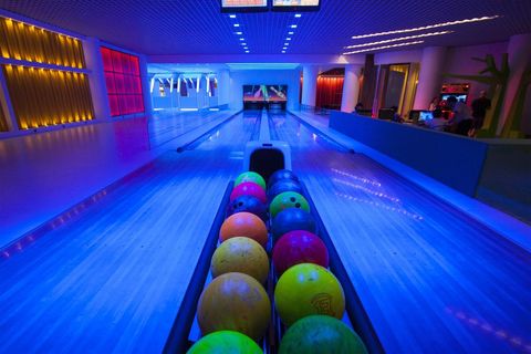 Colorful Bowling Alley Interior with Neon Lights