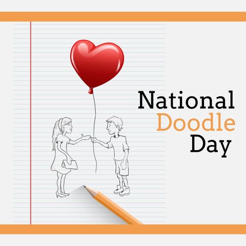 national doodle day artwork featuring boy with heart balloon - Download Free Stock Templates Pikwizard.com