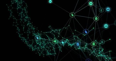 Futuristic Digital Network with Ecommerce Icons