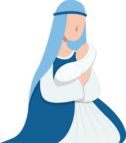 Stylized transparent illustration of mother with newborn child