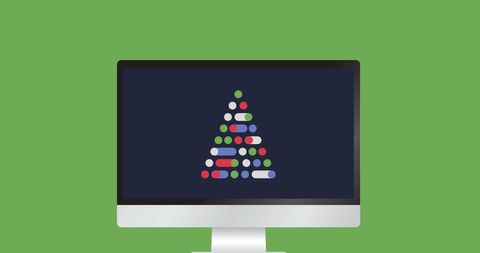 Digital christmas tree on computer screen for festive greetings
