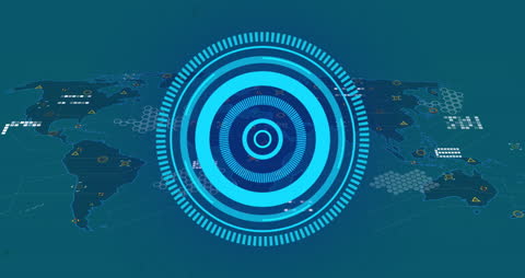 Digital Interface Circle with Network Data Over World Map