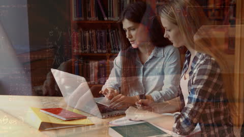 Students Collaborating with Digital Data Overlay in Library