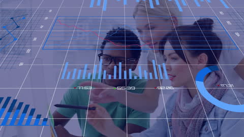 Diverse Team Analyzing Data on Digital Interface