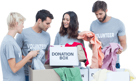 Transparent background of volunteers organizing clothes for donation
