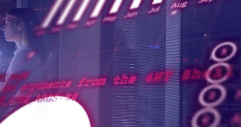 Businesswoman Analyzing Financial Data with Futuristic Overlay