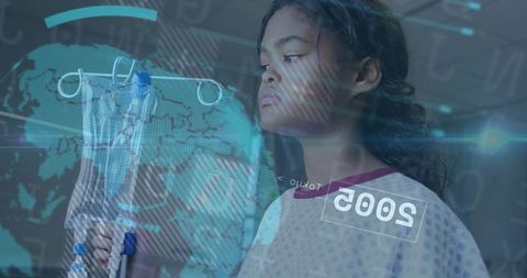 Child in Hospital Setting with Futuristic Technology Overlay