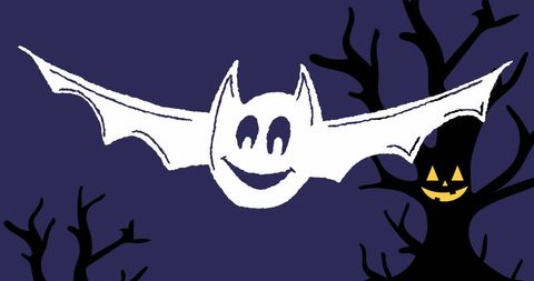 Happy Bat Illustration with Halloween Tree Background - Download Free Stock Images Pikwizard.com