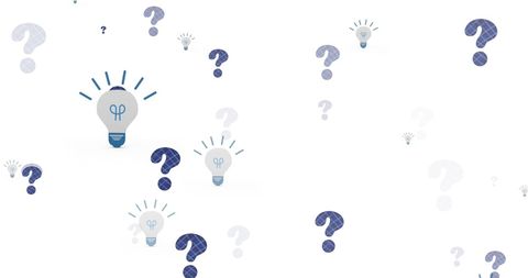 Lightbulb icons and question marks on white background for education concepts