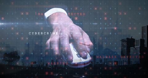 Cybercrime concept with mouse over cityscape