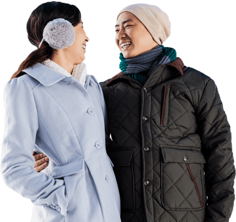 Smiling Couple in Winter Clothing Transparent Background